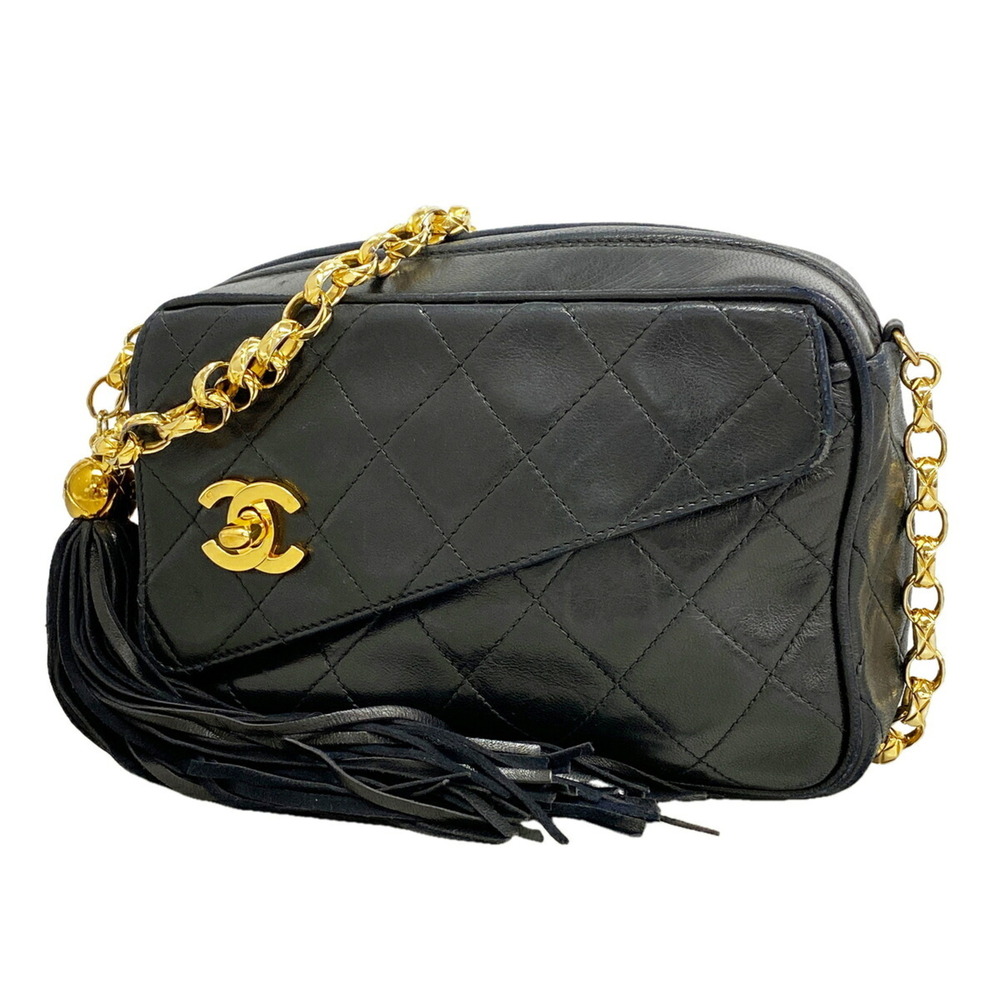 CHANEL Black Lambskin Leather Shoulder Bag